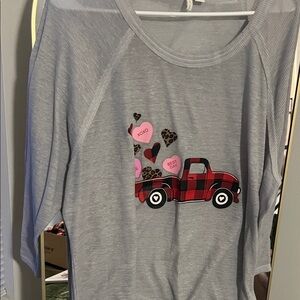 Cato Gray Top with Red Plaid Truck and Pink Hearts
